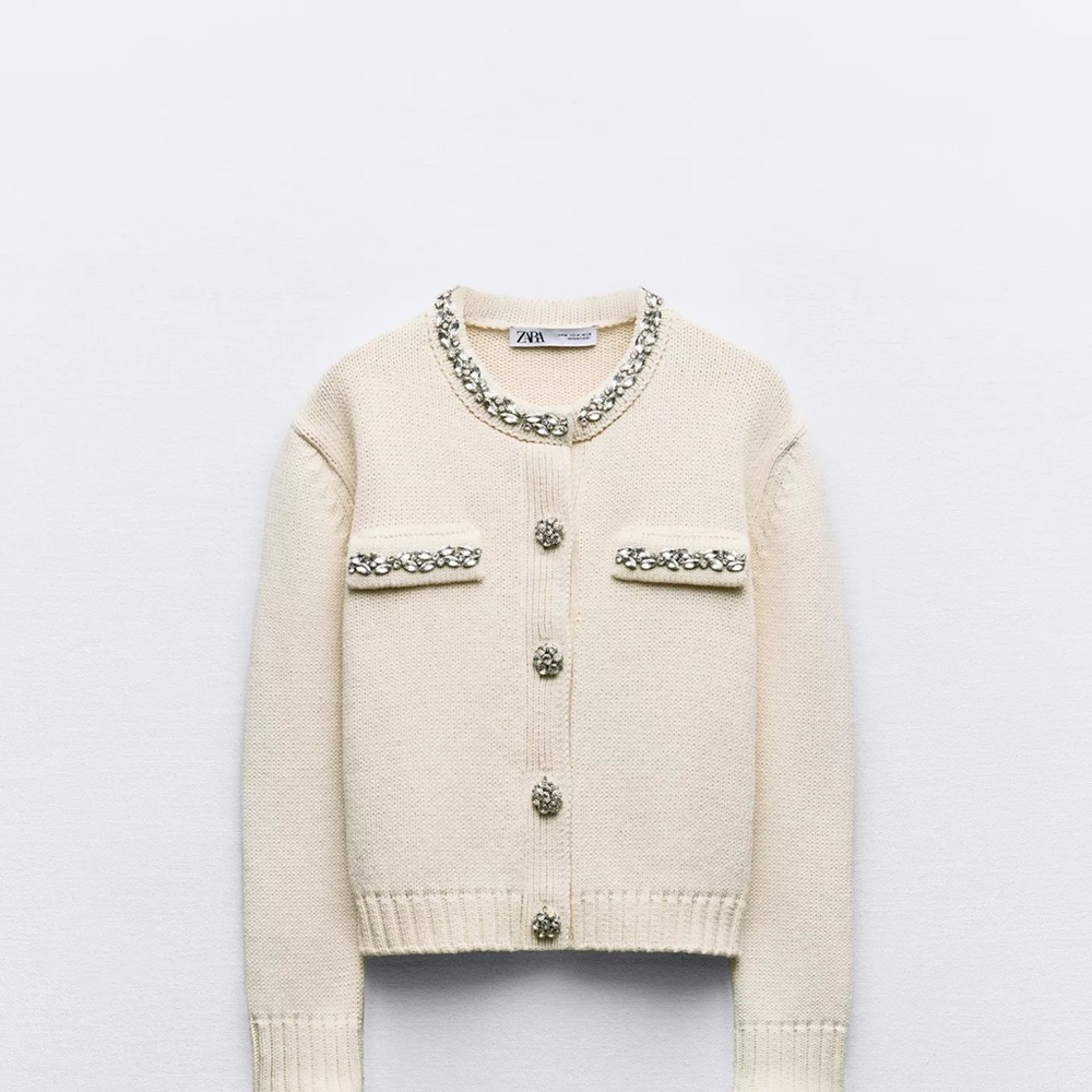 Zara Ivory Knit Cardigan with Decorative Buttons